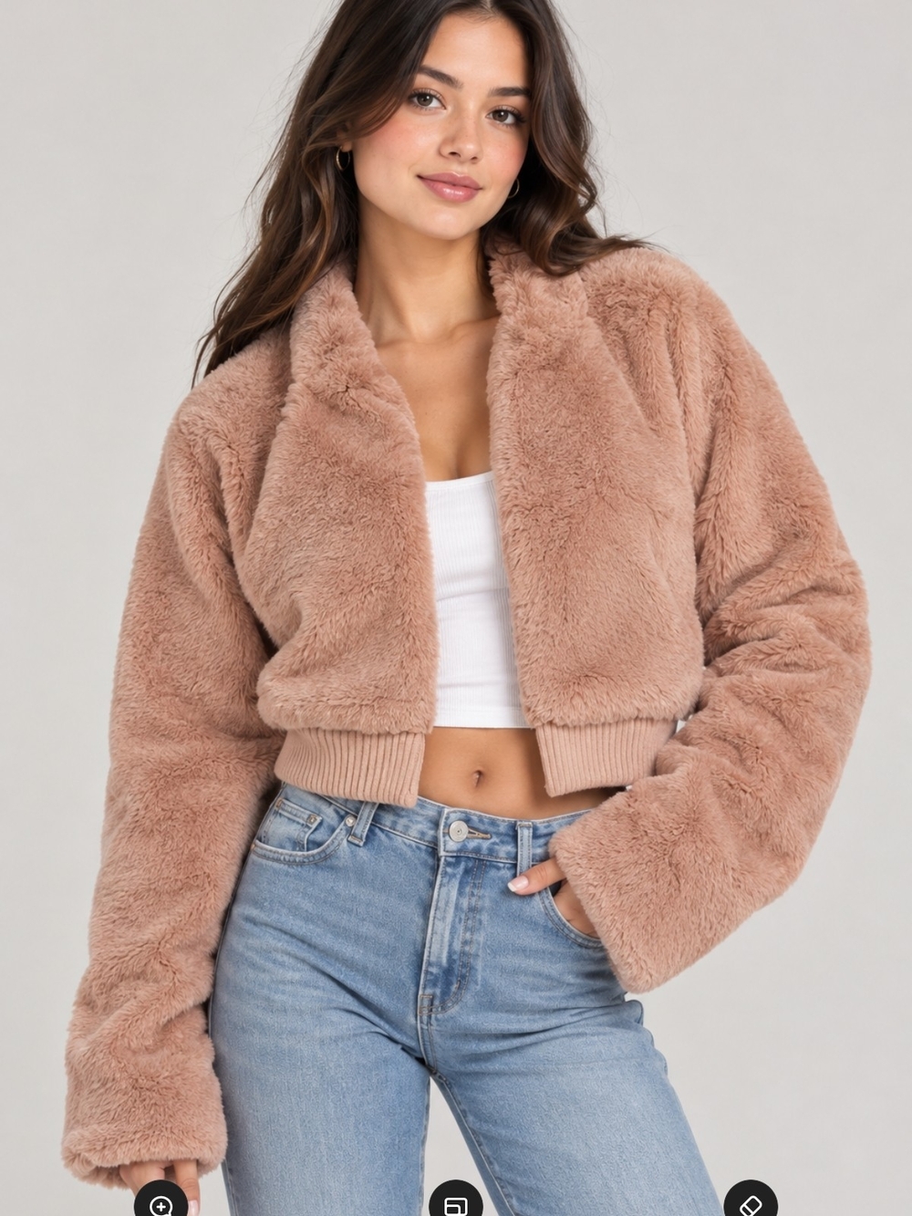 Oh Polly Cropped Teddy Jacket in Mauve Taupe